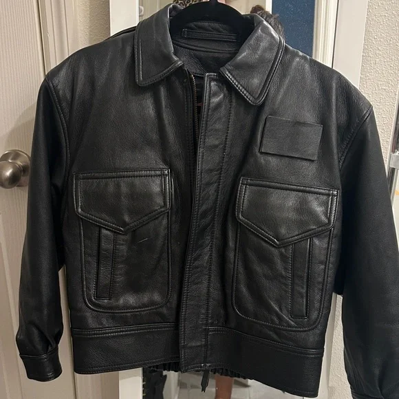 Chaps Black Leather Bomber Jacket - Picture 1 of 17